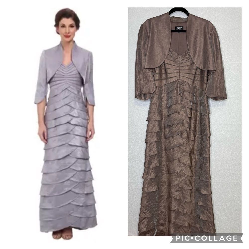 Adrianna Papell Shutter Pleat Shimmer 2 Piece Gown w/ Bolero 14P